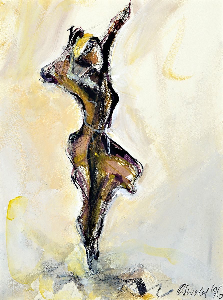 Karlheinz Oswald geb. 1958 in Worms, gouache, rechts unten sign., dat. 96, unter Glas gerahmt, gesamt ca. 46x38 cm