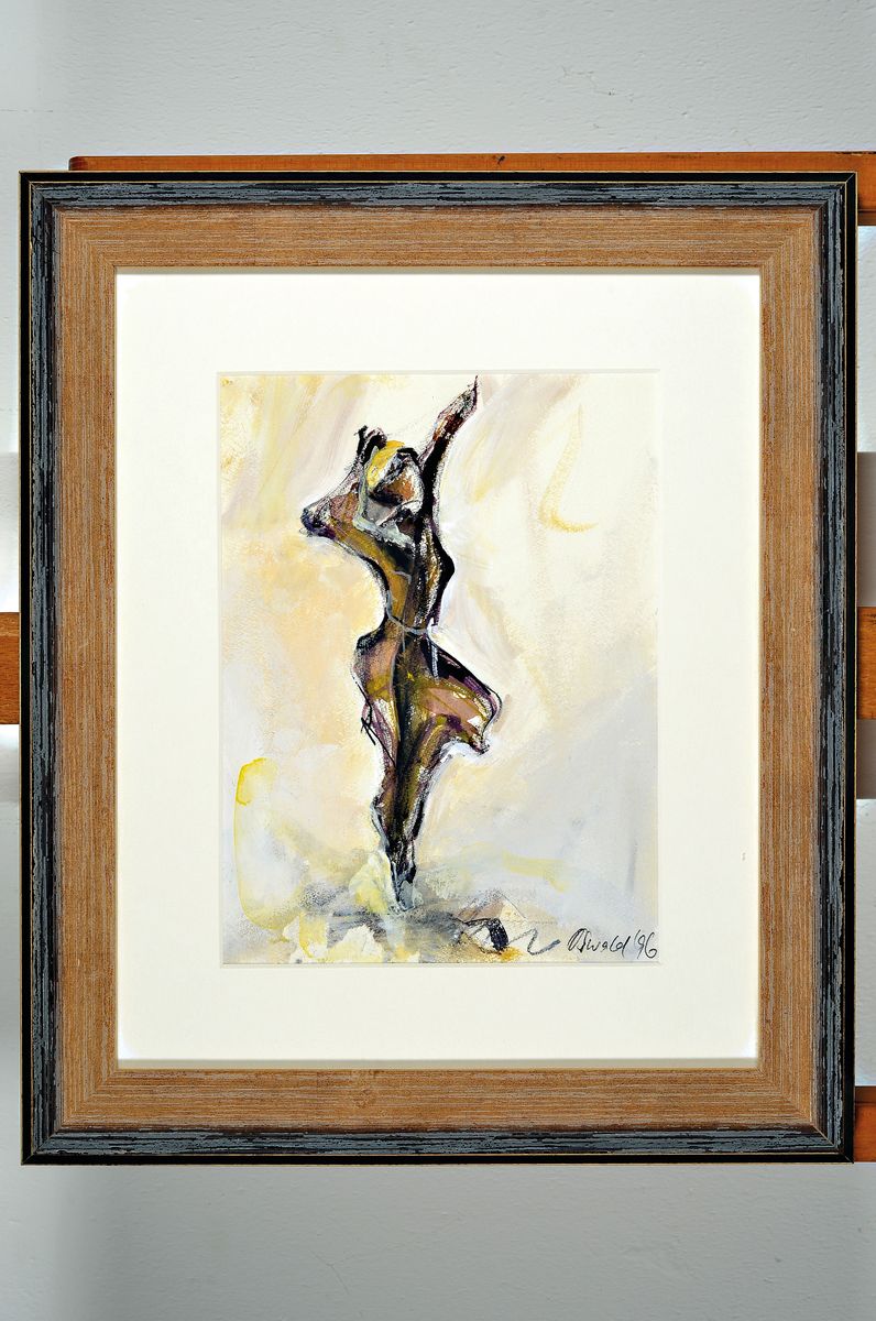 Detail k: Karlheinz Oswald geb. 1958 in Worms, gouache, rechts unten sign., dat. 96, unter Glas gerahmt, gesamt ca. 46x38 cm