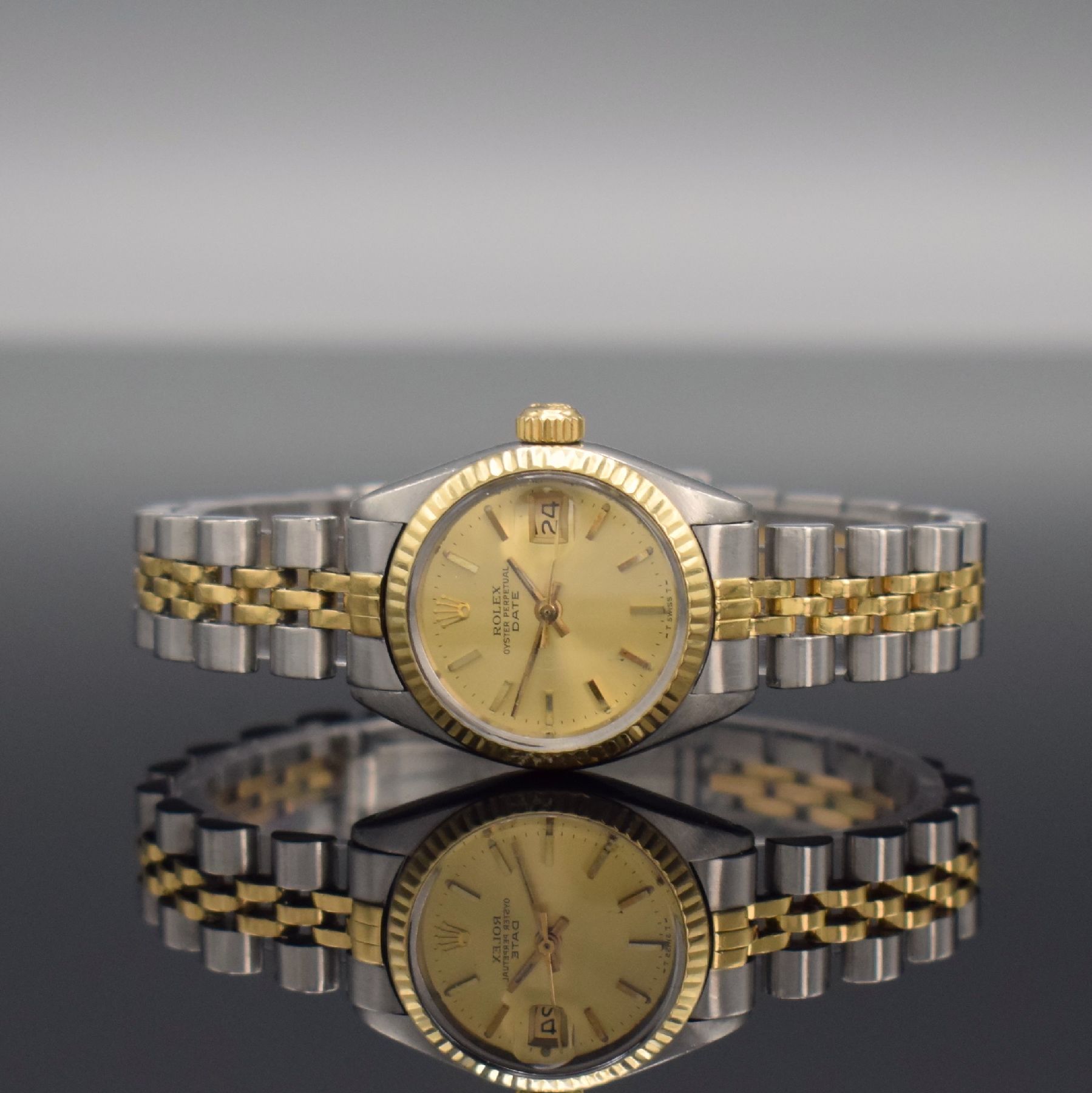 ROLEX Damenarmbanduhr Oyster Perpetual Date, Automatik, Schweiz um 1975, Ref. 6917, Edelstahl/Gold kombiniert inkl. Jubileeband m. Faltschl., ...