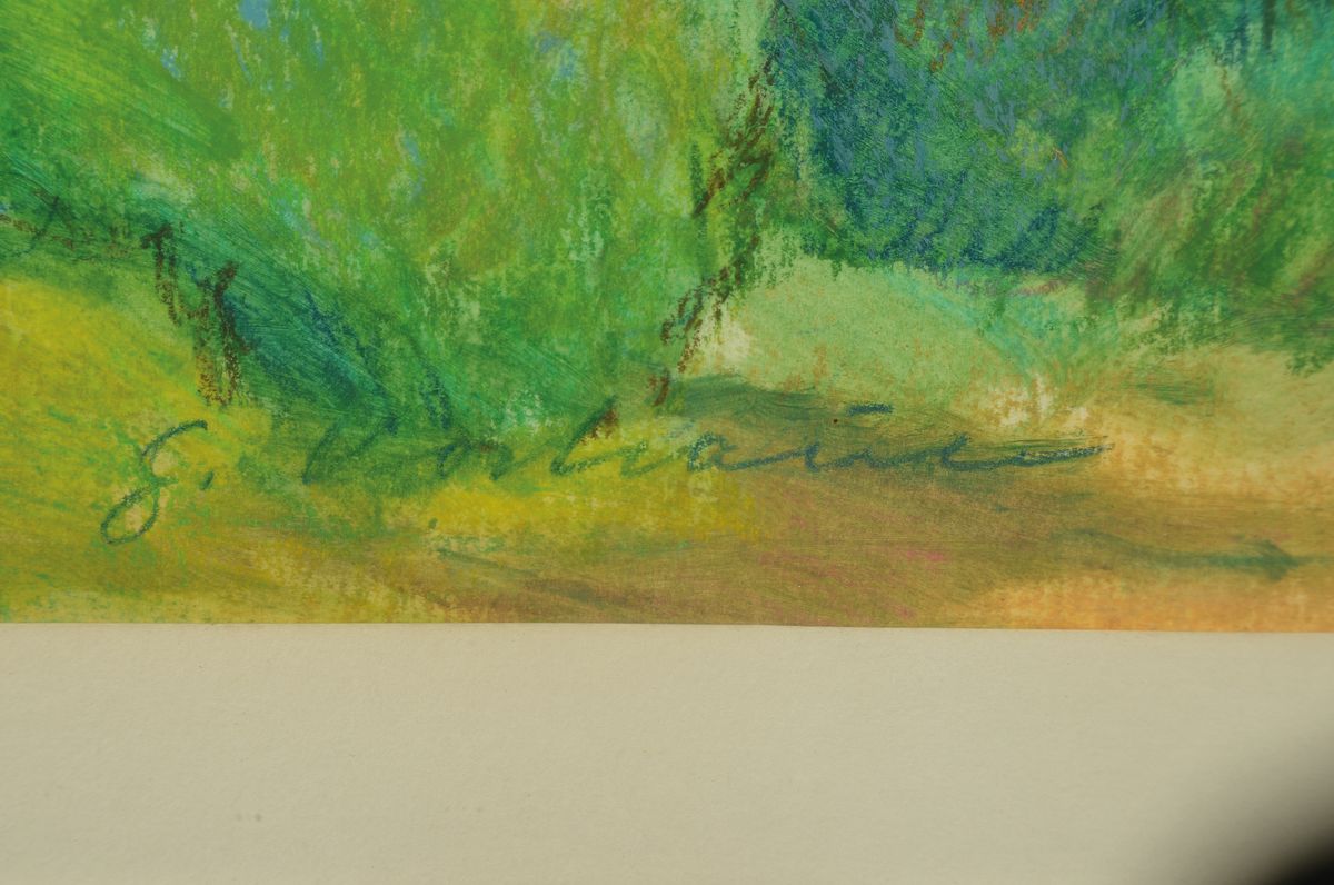Detail a: Georg Vorhauer, 1903 Paris-1981 Neustadt, Altrheinlandschaft, Mischtechnik (Pastell und Wachs), links unten signiert, ca. 47x64cm, PP, u.Gl., R. ca. ...