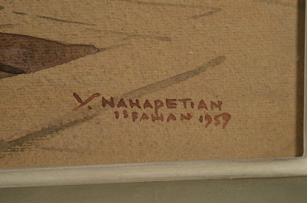 Detail a: Yervand Nahapetian, 1916-2006, Blick auf die Freitagsmoschee (auch Jame- Moschee) von Isfahan, Aquarell auf Papier, rechts unten signiert: Y. ...