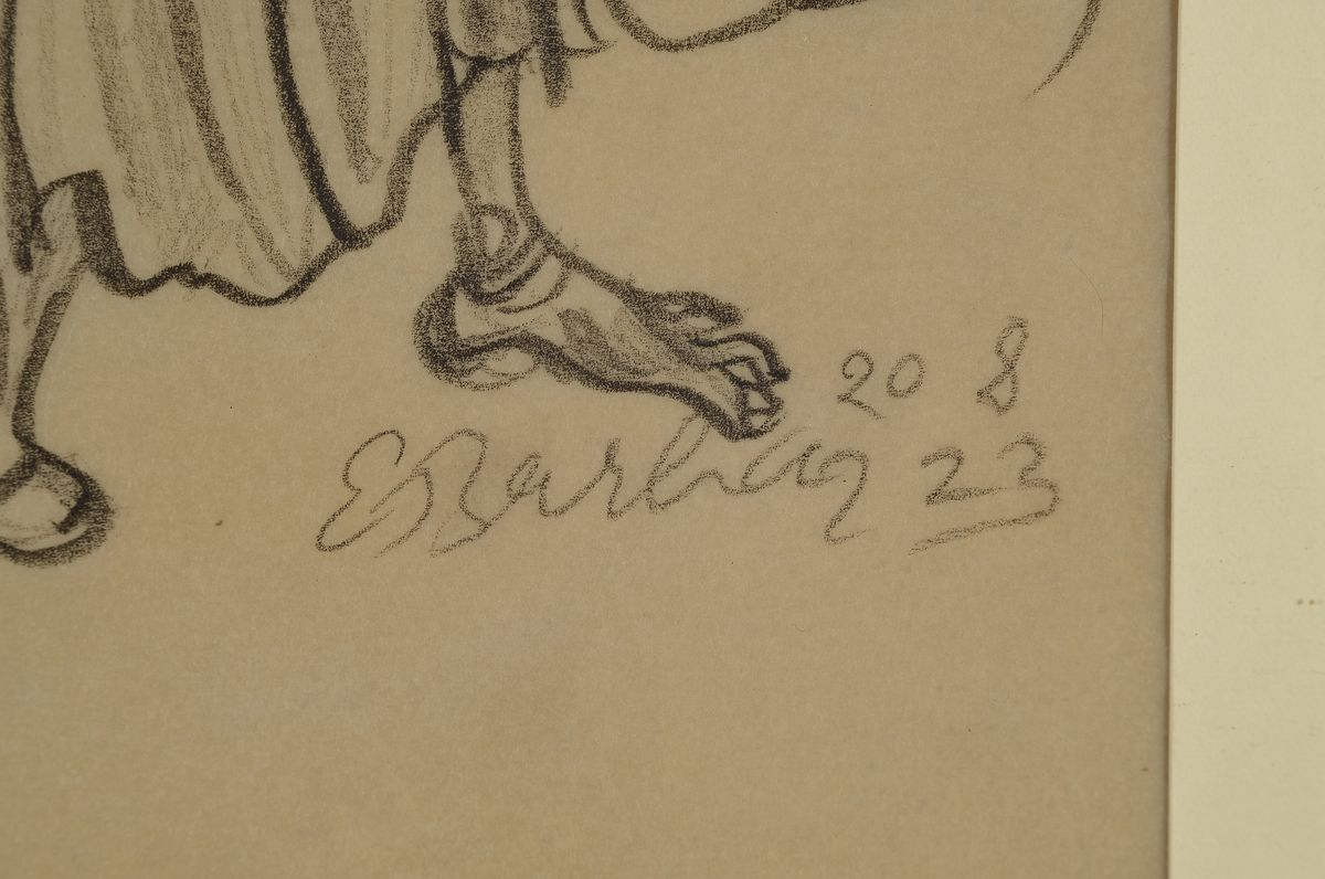 Detail a: Ernst Barlach, 1870 Wedel-1938 Rostock, stehende männliche Figur, etwas hinter sich her ziehend, Bleistiftzeichnung auf Papier, rechts unten ...