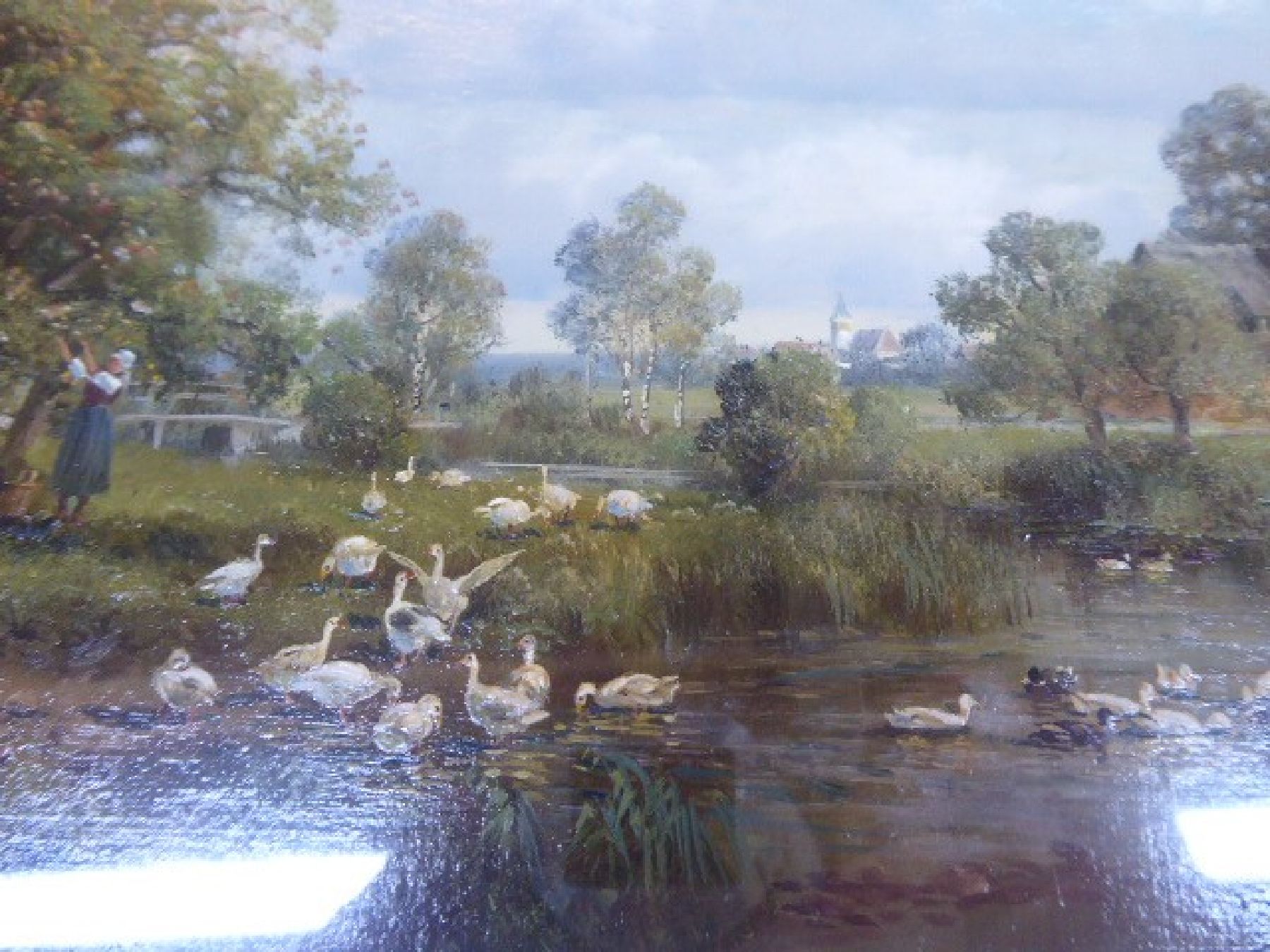 Detail f: Hubert Kaplan, geb. 1940 München, bäuerliche Idylle mit Apfelernte und Tieren, detailreiche Schilderung des bäuerlichen Lebens, im Hintergrund ...
