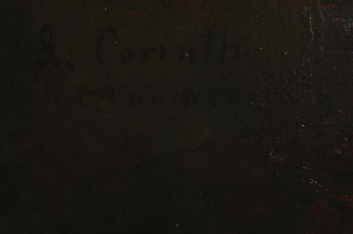 Detail a: Lovis Corinth, 1888 - 1925, "Porträt des Malers Albertus Wirth", handsigniert, datiert München 1884 re. oben, 80.5 x 65 cm, rückseitig ...