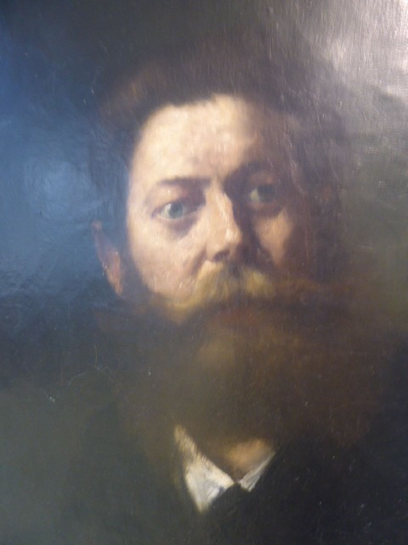 Detail o: Lovis Corinth, 1888 - 1925, "Porträt des Malers Albertus Wirth", handsigniert, datiert München 1884 re. oben, 80.5 x 65 cm, rückseitig ...