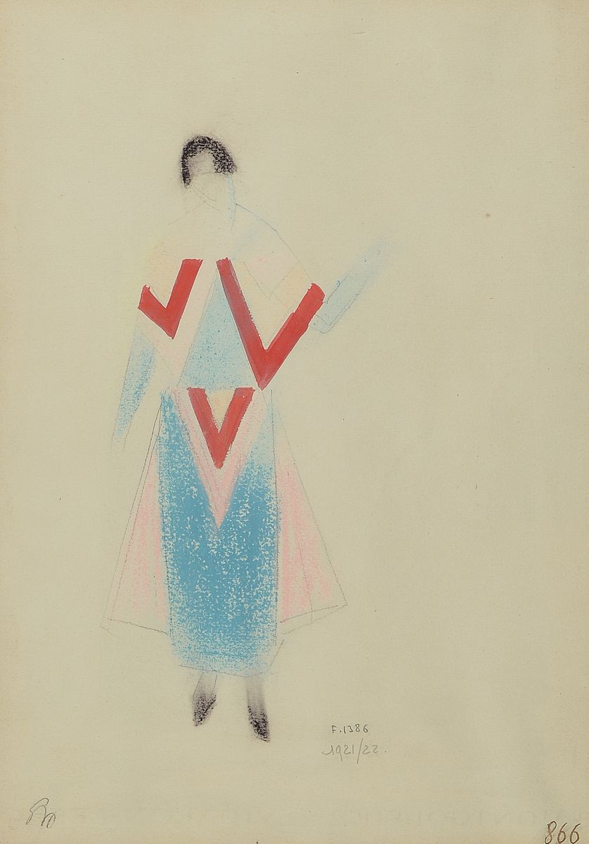 Sonia Delaunay-Terk, 1885 - 1979, Projet de Robe, Pastellkreidezeichnung und Tempera auf Karton, li. u. handmonogrammiert re. u. Inventarnummer 1386 ...