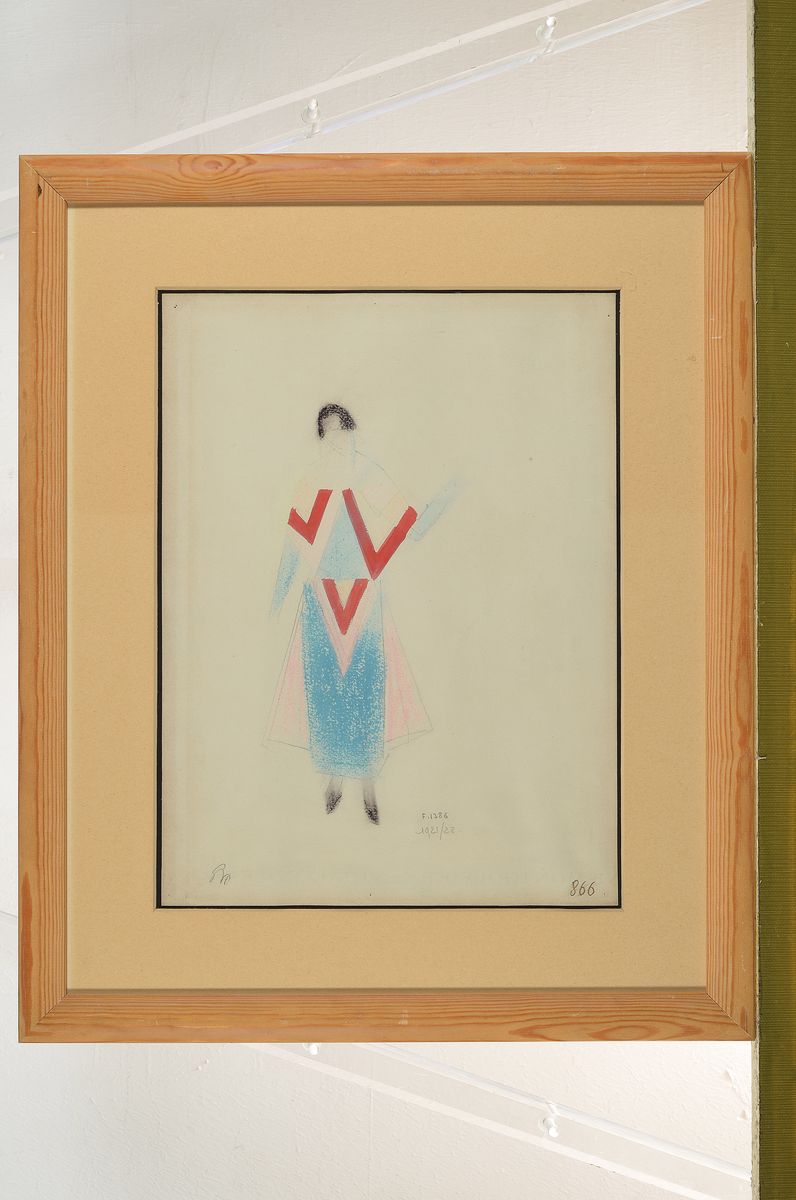 Detail k: Sonia Delaunay-Terk, 1885 - 1979, Projet de Robe, Pastellkreidezeichnung und Tempera auf Karton, li. u. handmonogrammiert re. u. Inventarnummer 1386 ...