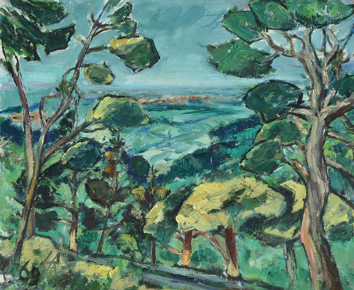 Heinz Reiss, geb. 1923 Haßloch, Blick von der Haardt in die Rheinebene, Öl/Malkarton, links unten monogrammiert und dat. 69, ca. 50x60cm, R. ca. ...
