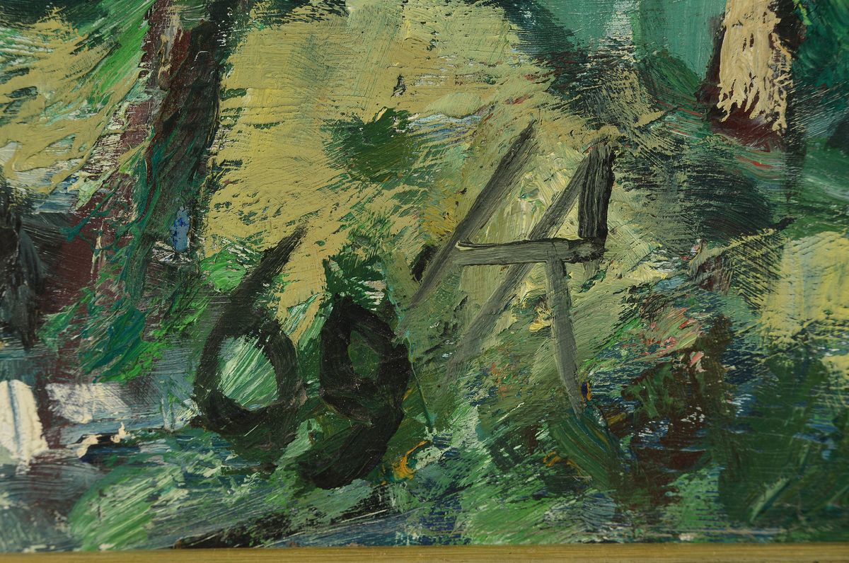 Detail a: Heinz Reiss, geb. 1923 Haßloch, Blick von der Haardt in die Rheinebene, Öl/Malkarton, links unten monogrammiert und dat. 69, ca. 50x60cm, R. ca. ...