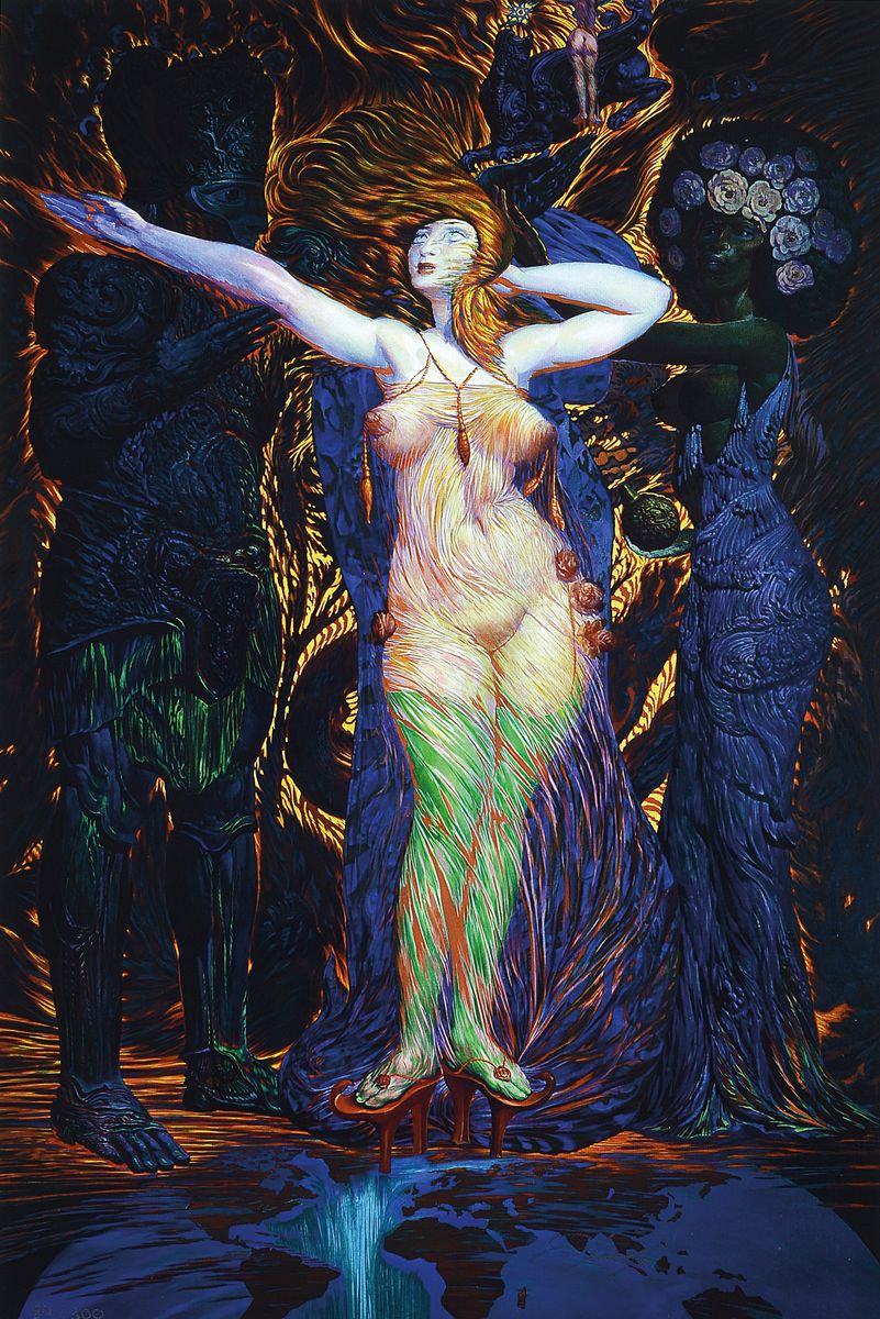 Ernst Fuchs, 1930 Wien-2015, Die Entkleidung der Esther, Giclee-Druck, handsigniert und num. 84/300, ca. 54x36cm, PP, u.Gl., R. ca. 74x54cm