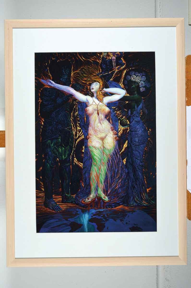 Detail k: Ernst Fuchs, 1930 Wien-2015, Die Entkleidung der Esther, Giclee-Druck, handsigniert und num. 84/300, ca. 54x36cm, PP, u.Gl., R. ca. 74x54cm