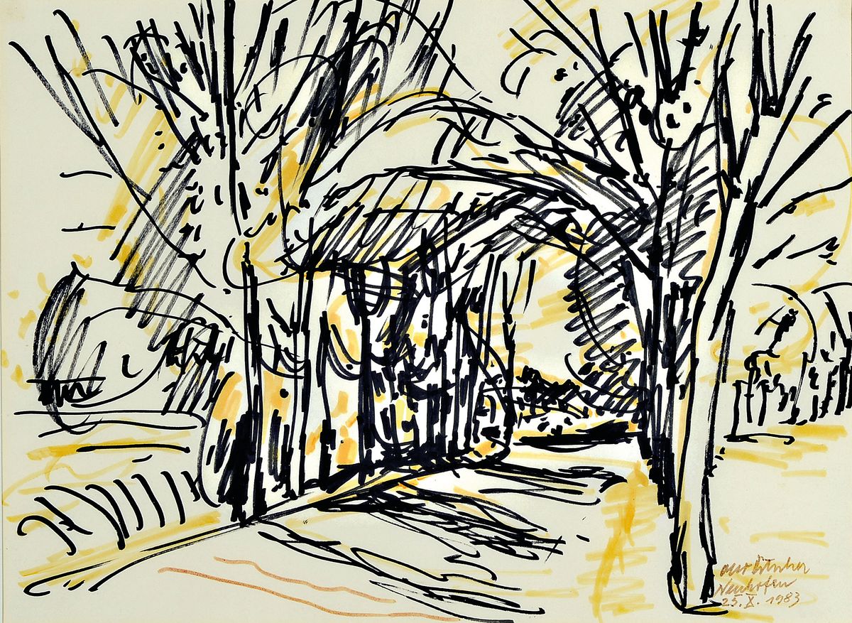 Detail a: Otto Ditscher, 1903 Neuhofen-1987, zwei Farbstiftzeichnungen, Landschaften um Neuhofen, beide signiert und dat. 1978 bzw. 1983, je ca. 23x31cm, PP, ...