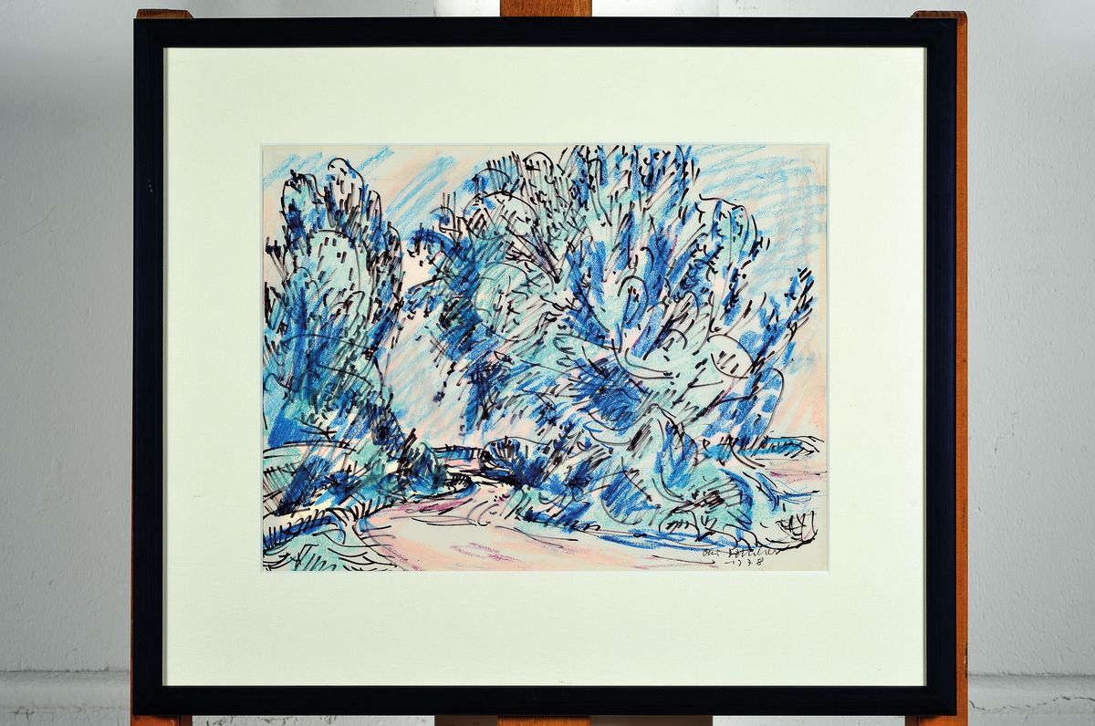 Detail k: Otto Ditscher, 1903 Neuhofen-1987, zwei Farbstiftzeichnungen, Landschaften um Neuhofen, beide signiert und dat. 1978 bzw. 1983, je ca. 23x31cm, PP, ...