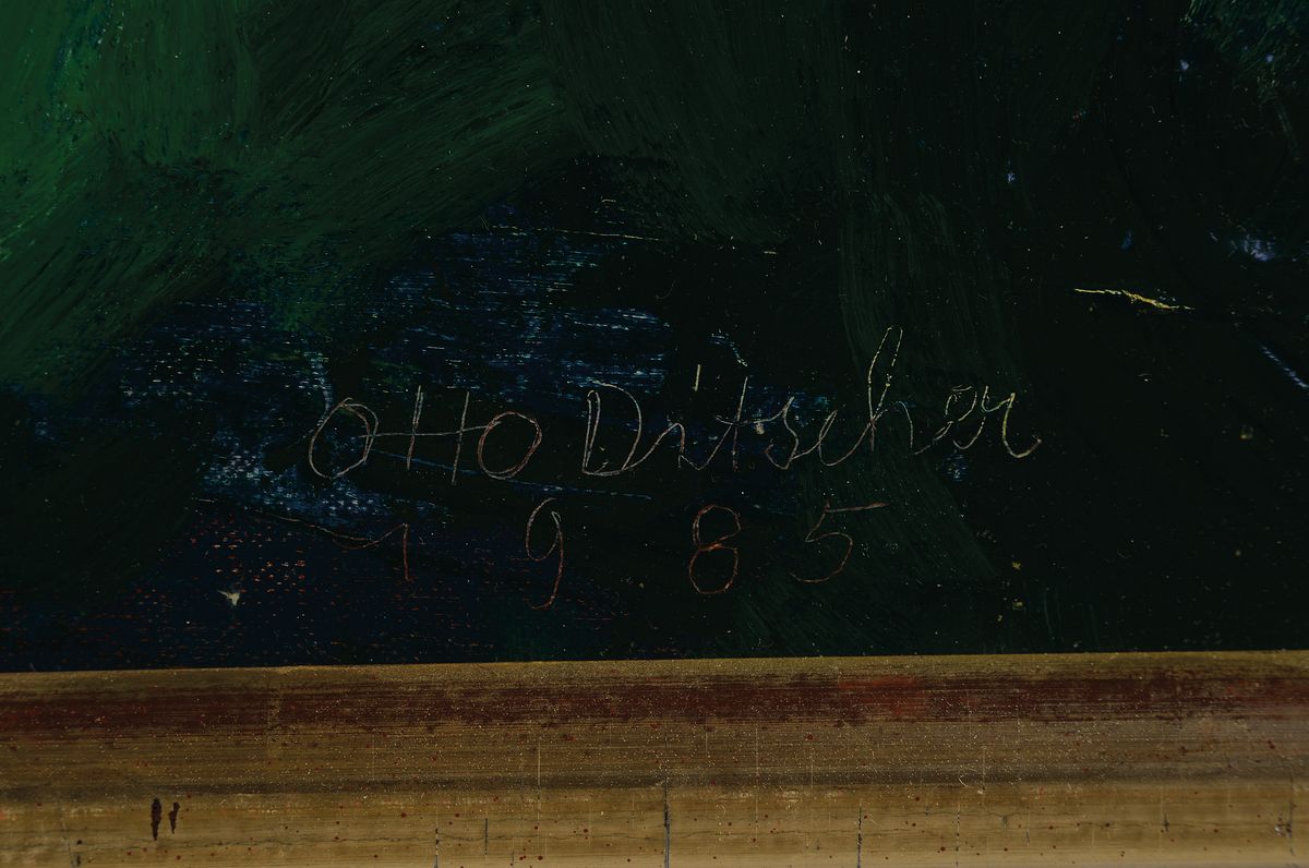 Detail a: Otto Ditscher, 1903 Neuhofen-1987, Figurativ Komposition in Grün, Öl/Malkarton, signiert und datiert 85, rückseitig betitelt, ca. 50x65cm, R. ca. ...