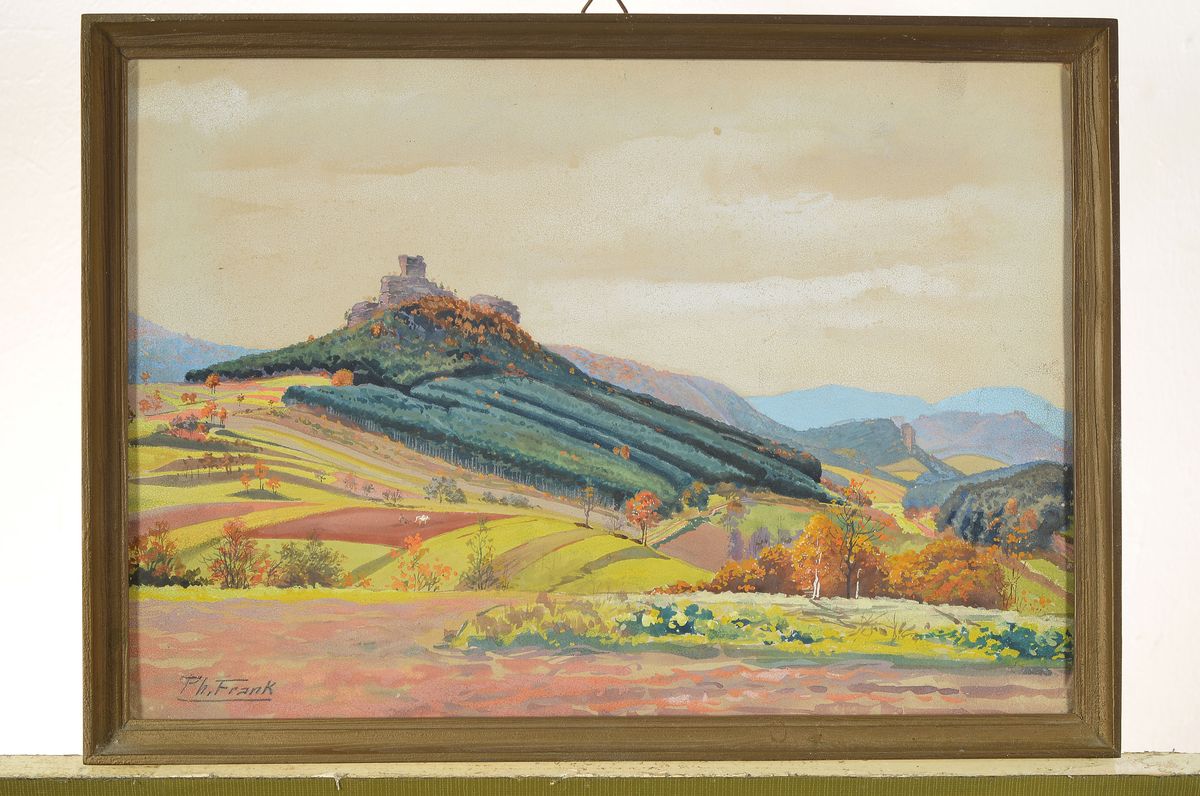 Detail k: Philipp Frank, 1871 Godramstein-1944 Queichheim, Blick auf die Burg Drachenfels, Aquarell auf Papier, links unten signiert, ca. 23x33cm, u.Gl., R.