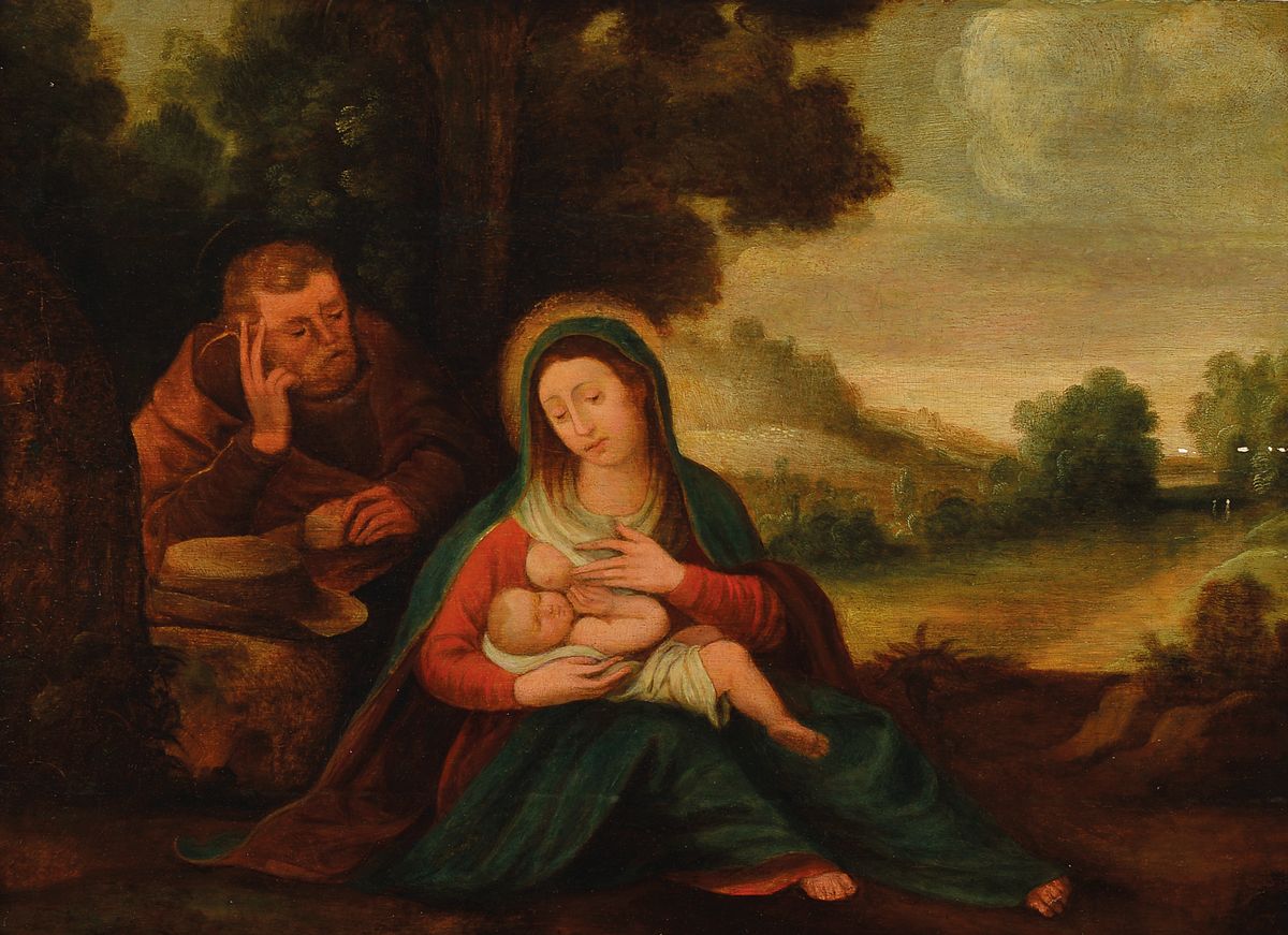 Unbekannter Meister, wohl Niederlande, um 1680/1720, "Die Heilige Familie", Öl/Holz, lasierende Malerei, ältere Restaurierung, kleine ...