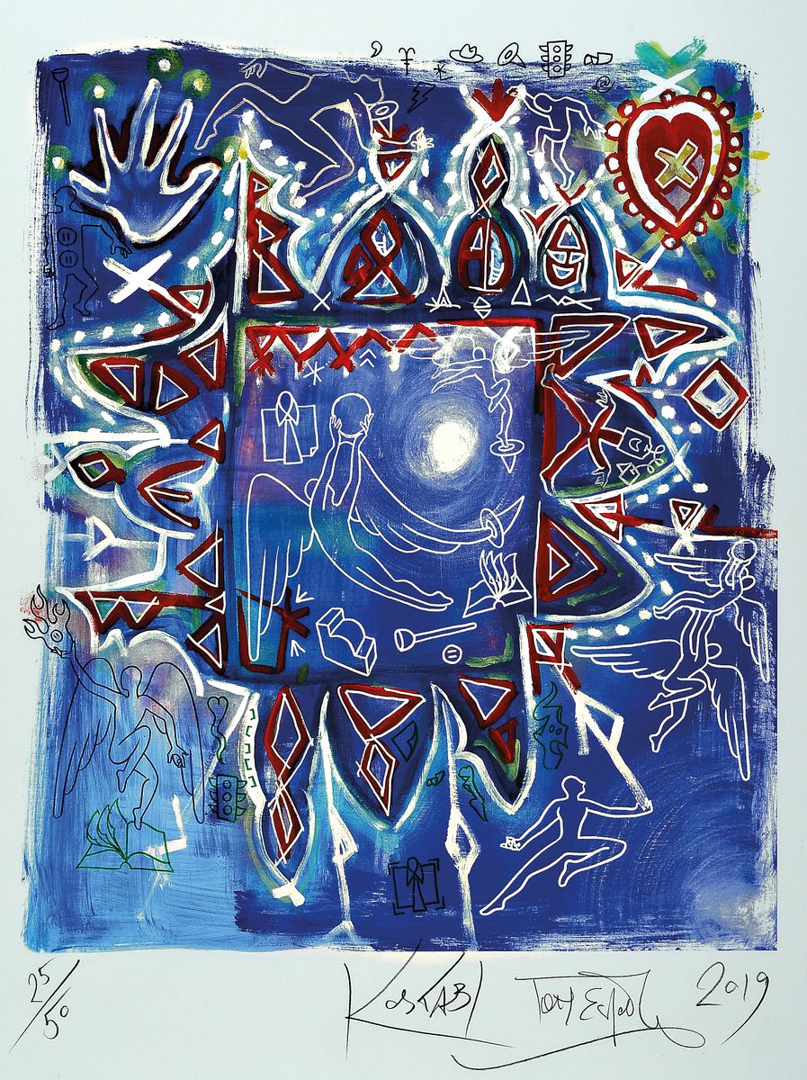 Mark Kostabi und Tony Esposito, The shape of France, Farblithographie von 2019, von beiden handsigniert, num. 25/50, ca. 48x40cm, PP, u.Gl., R. ca. ...