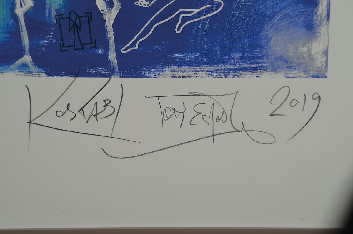 Detail a: Mark Kostabi und Tony Esposito, The shape of France, Farblithographie von 2019, von beiden handsigniert, num. 25/50, ca. 48x40cm, PP, u.Gl., R. ca. ...