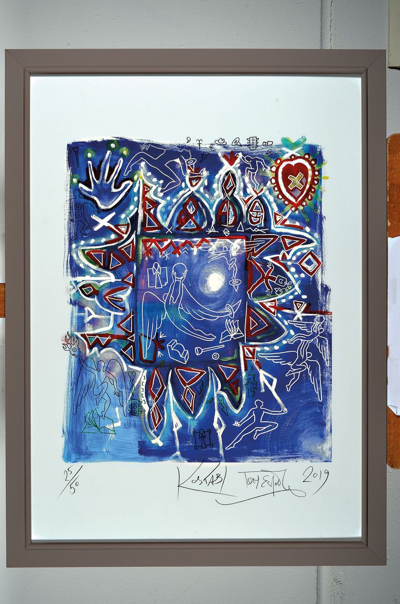 Detail k: Mark Kostabi und Tony Esposito, The shape of France, Farblithographie von 2019, von beiden handsigniert, num. 25/50, ca. 48x40cm, PP, u.Gl., R. ca. ...