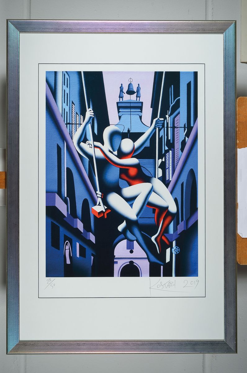 Detail k: Mark Kostabi, geb. 1960, Echoes of the present, Gicleedruck von 2019, handsigniert, num. 23/50, ca. 60x45cm, PP, u.Gl., R. ca. 98x68cm