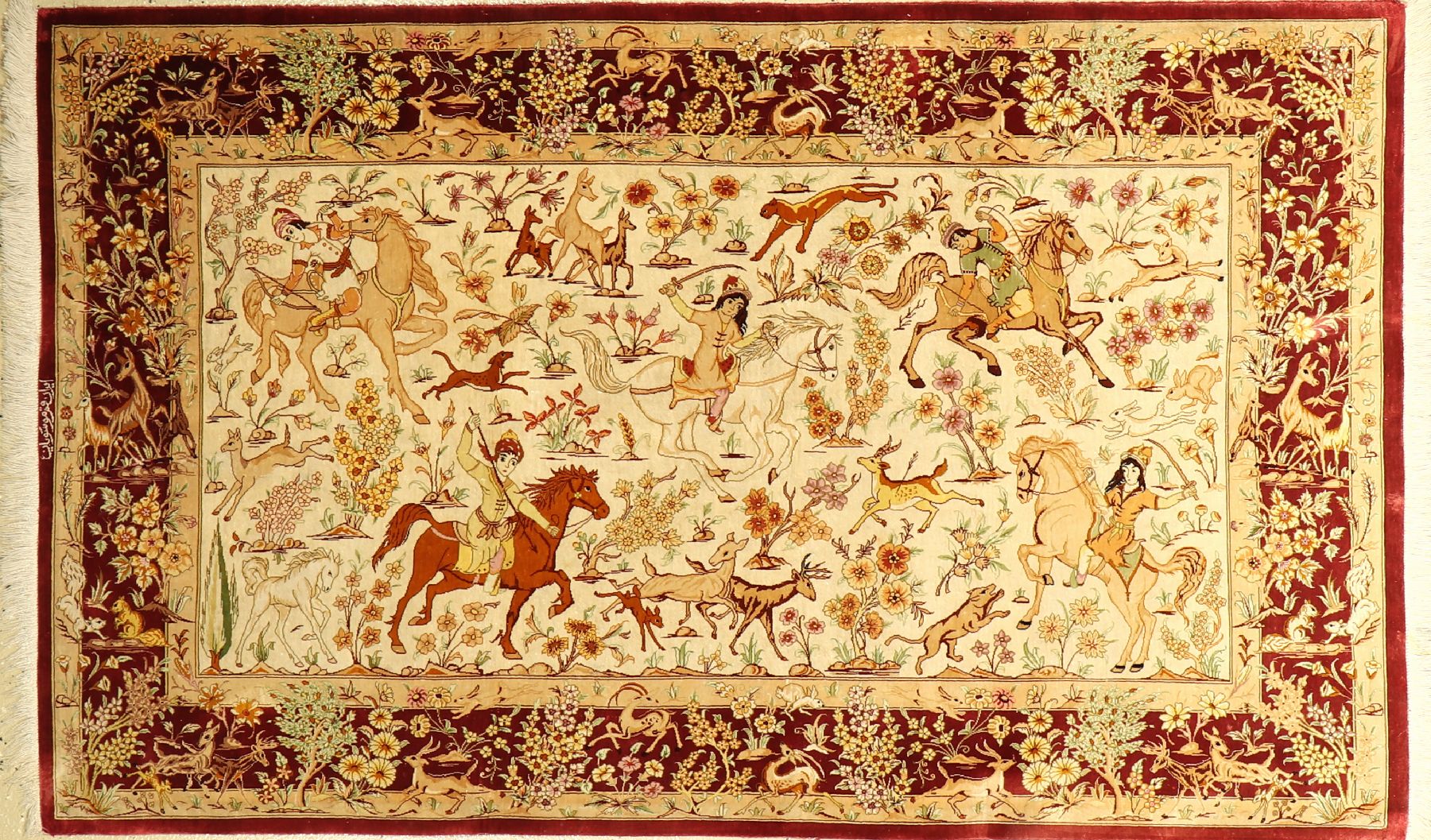 Ghom Seide fein Signiert, Persien, ca. 20 Jahre, reine Naturseide, ca. 160 x 98 cm, ca. 1,0 Mio. Kn/qm, EHZ: 2