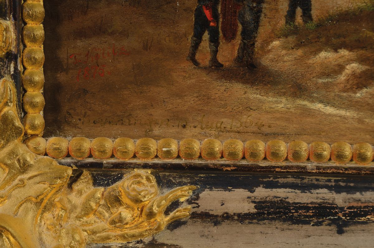 Detail c: F. Kölitz, dat. 1870, zwei Gemälde, Ostende August 1862 und Scheveningen August 1864, beide in rot signiert und dat. 1870 und 1875, Öl/Lwd, ca. ...
