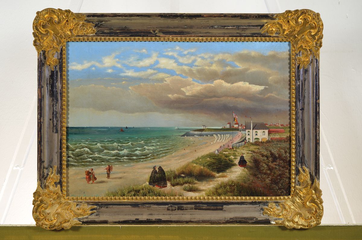 Detail k: F. Kölitz, dat. 1870, zwei Gemälde, Ostende August 1862 und Scheveningen August 1864, beide in rot signiert und dat. 1870 und 1875, Öl/Lwd, ca. ...