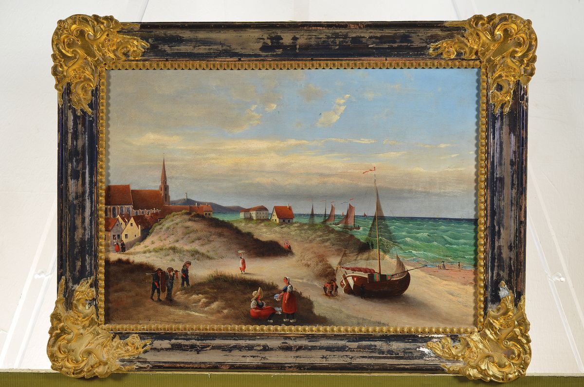 Detail m: F. Kölitz, dat. 1870, zwei Gemälde, Ostende August 1862 und Scheveningen August 1864, beide in rot signiert und dat. 1870 und 1875, Öl/Lwd, ca. ...