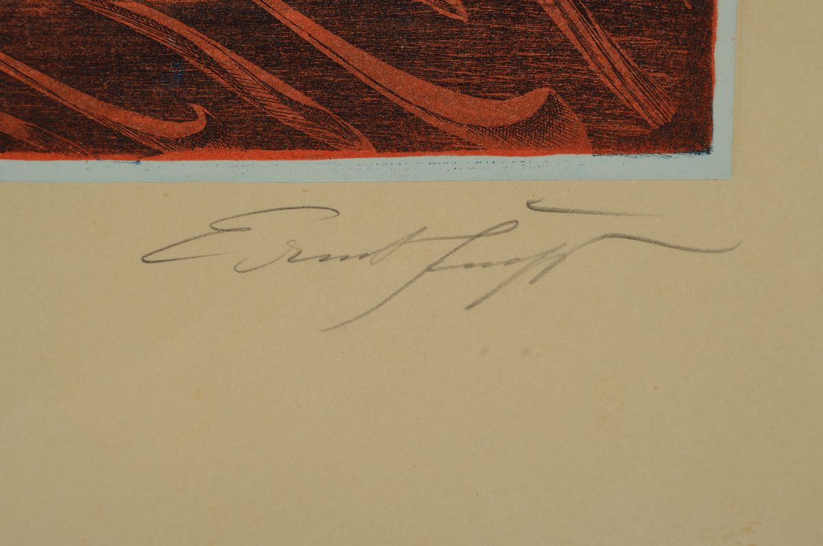 Detail a: Ernst Fuchs, 1930-2015, 4 Grafiken: Agnus Mysticus, 1519/5000, Folienprägung, 62 x 49 cm PP Ausschnitt, b. handsigniert, leicht gebräunt und ...