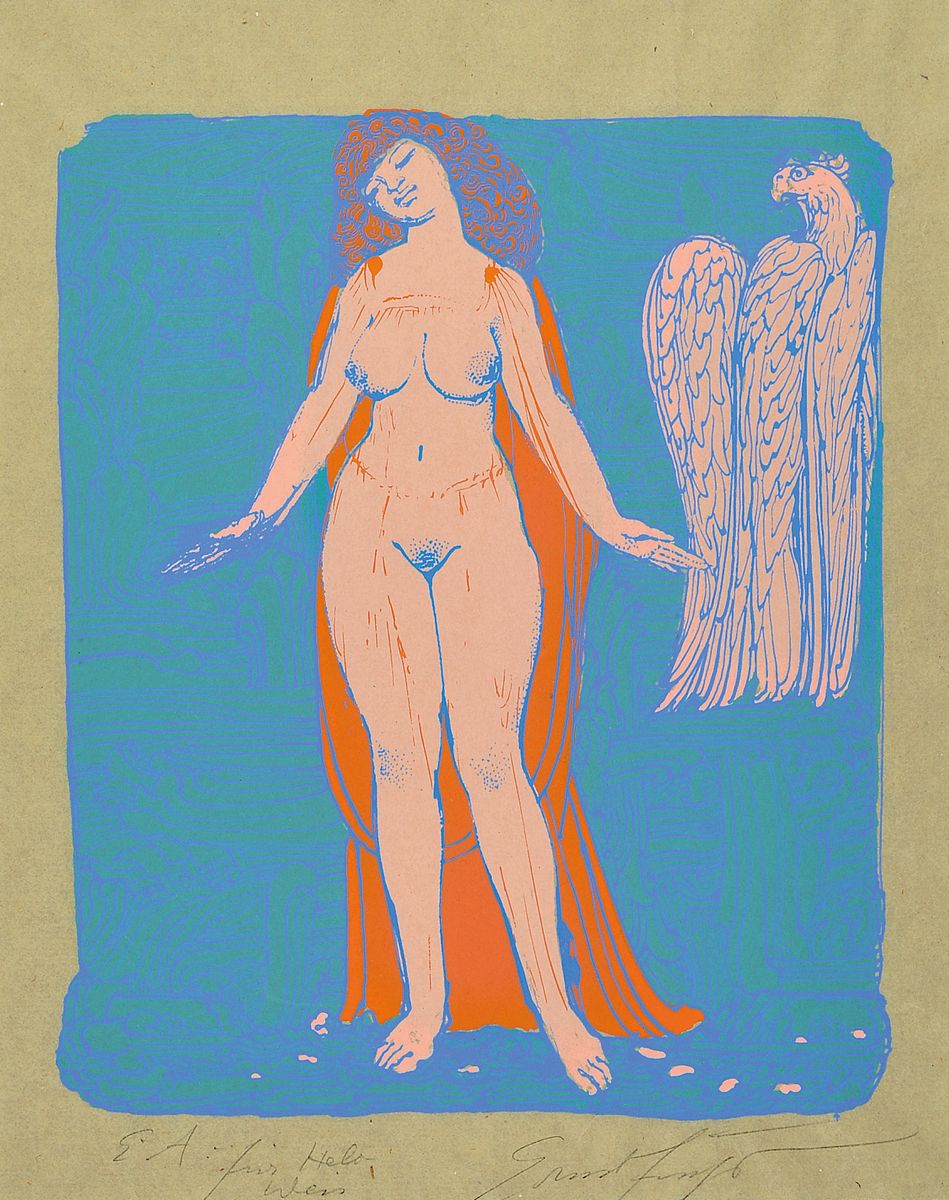 Detail b: Ernst Fuchs, 1930-2015, 4 Grafiken: Agnus Mysticus, 1519/5000, Folienprägung, 62 x 49 cm PP Ausschnitt, b. handsigniert, leicht gebräunt und ...
