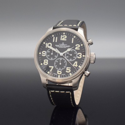 25998909a - ZENO-WATCH Basel chronograph, self winding, reference 8561, stainless steel case, leather strap with buckle, black dial, on both sides glazed, screwed down case back, calibre ETA 2824-2, diameter approx. 46 mm, condition 0-1