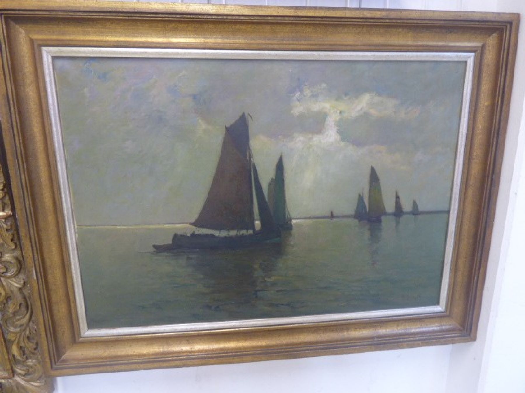 Detail g: Rudolf Anton Guba, 1884-1950, Segelboote in der Dämmerung, Öl/Lwd, signiert, ca. 70 x 100 cm, Rahmen