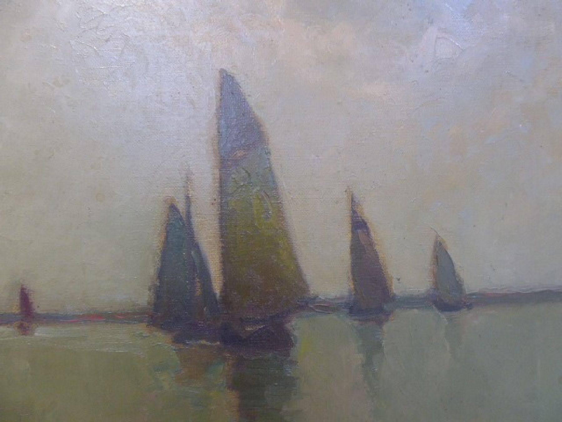 Detail h: Rudolf Anton Guba, 1884-1950, Segelboote in der Dämmerung, Öl/Lwd, signiert, ca. 70 x 100 cm, Rahmen