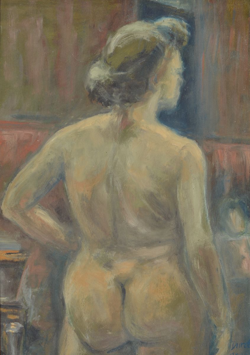 Duret, französischer Maler, um 1900, weiblicher Rückenakt, Öl/Malkarton, rechts unten signiert und bez.: Paris, ca. 48x33cm, u.Gl., R. ca. 53x39cm