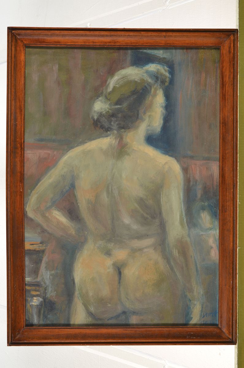 Detail k: Duret, französischer Maler, um 1900, weiblicher Rückenakt, Öl/Malkarton, rechts unten signiert und bez.: Paris, ca. 48x33cm, u.Gl., R. ca. 53x39cm