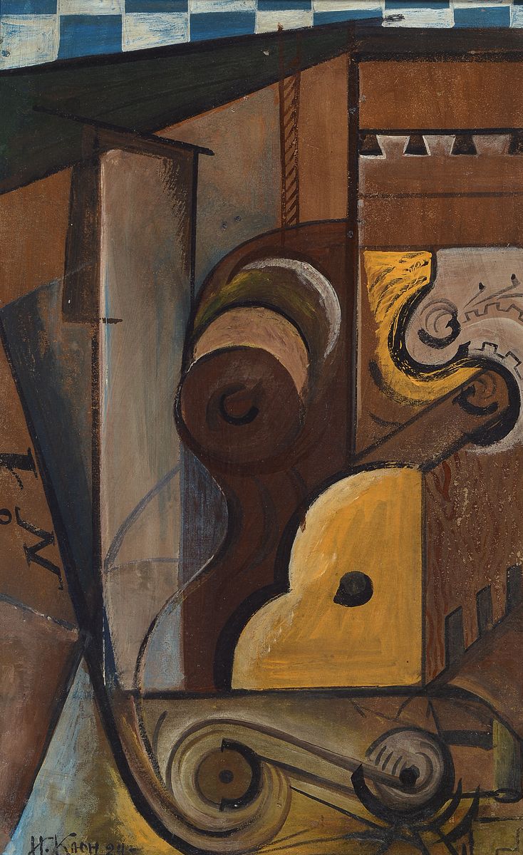 H. Koch, datiert (19)24, Abstraktes Stillleben, Öl/Malkarton, links unten signiert und datiert 24, ca. 46x29cm, R. ca. 57x40cm