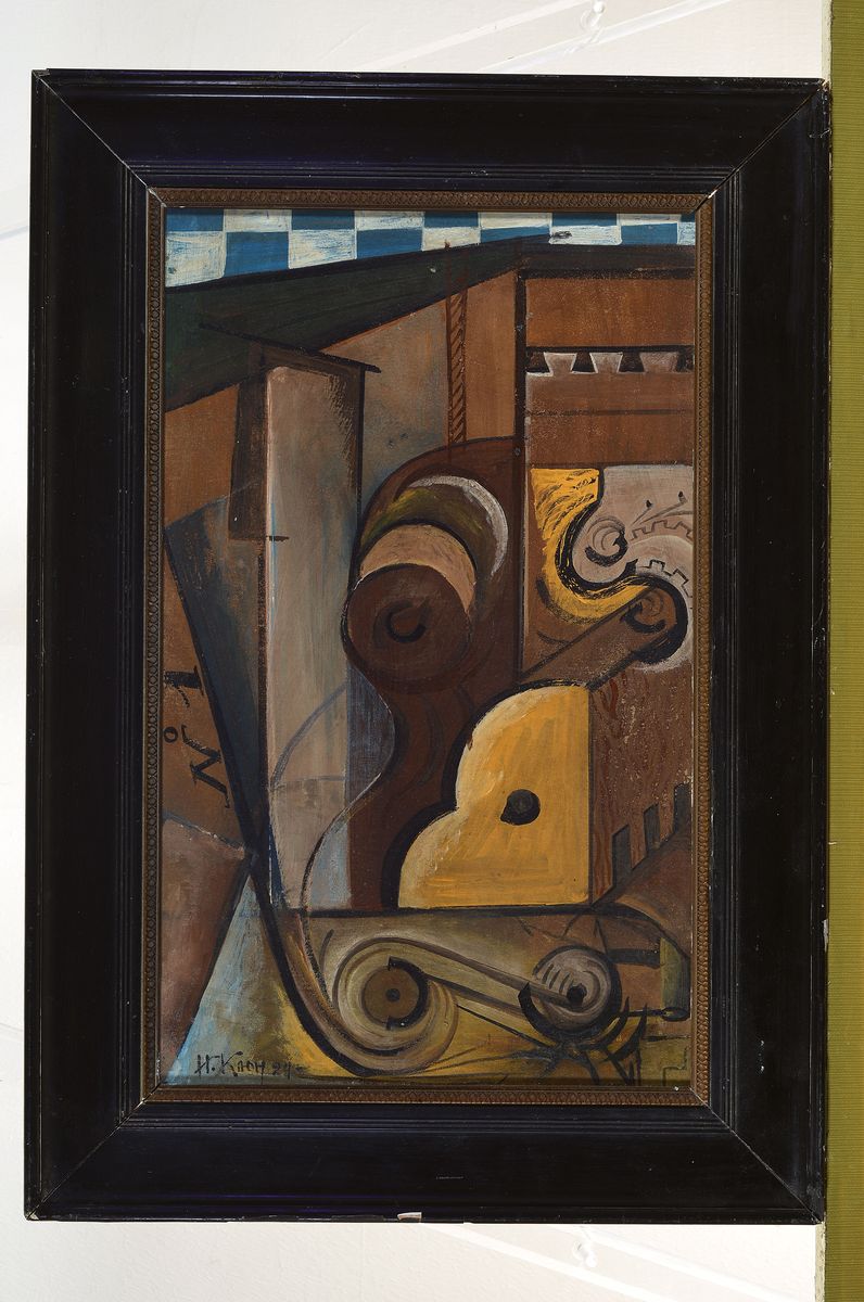 Detail k: H. Koch, datiert (19)24, Abstraktes Stillleben, Öl/Malkarton, links unten signiert und datiert 24, ca. 46x29cm, R. ca. 57x40cm