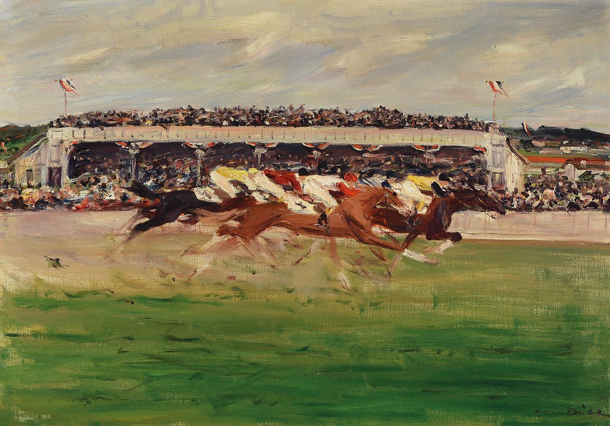 Otto Dill, 1884 Neustadt-1957 Bad Dürkheim, Beim Pferderennen in Iffezheim, Öl/Lwd, rechts unten signiert, ca. 70x100cm, Rahmen ca. 86x 116cm, ...