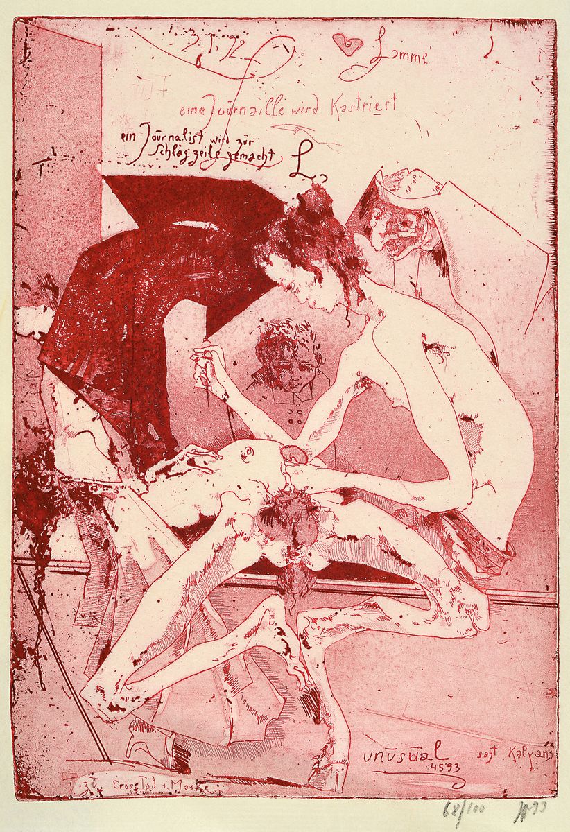 Horst Janssen, 1929-1995, eine Journaille wird kastriert, Radierung von 1993 auf Japanpapier, signiert, datiert und num. 68/100, ca. 33x23cm
