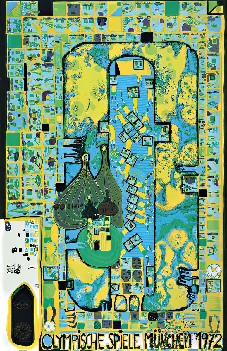 Friedensreich Hundertwasser, 1928-2000, Plakat zu den Olympischen Spielen München 1972, Farboffset, ca. 100x78cm, u.Gl., R. ca. 104x71cm