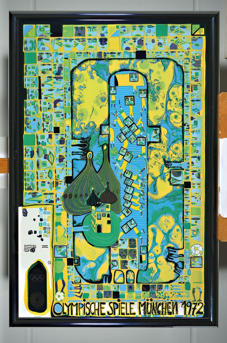 Detail k: Friedensreich Hundertwasser, 1928-2000, Plakat zu den Olympischen Spielen München 1972, Farboffset, ca. 100x78cm, u.Gl., R. ca. 104x71cm