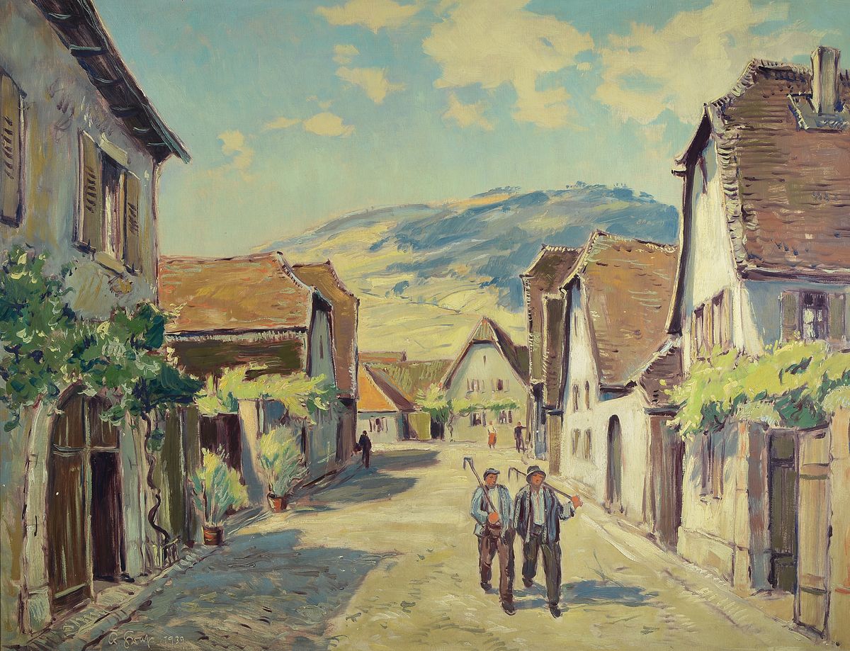 Karl Graf, 1902-1986 Speyer, Blick in die Mandelgasse in Neustadt Haardt, Öl/Sperrholz, signiert, dat. 1939, ca. 85x110 cm, R. ca. 97x122cm