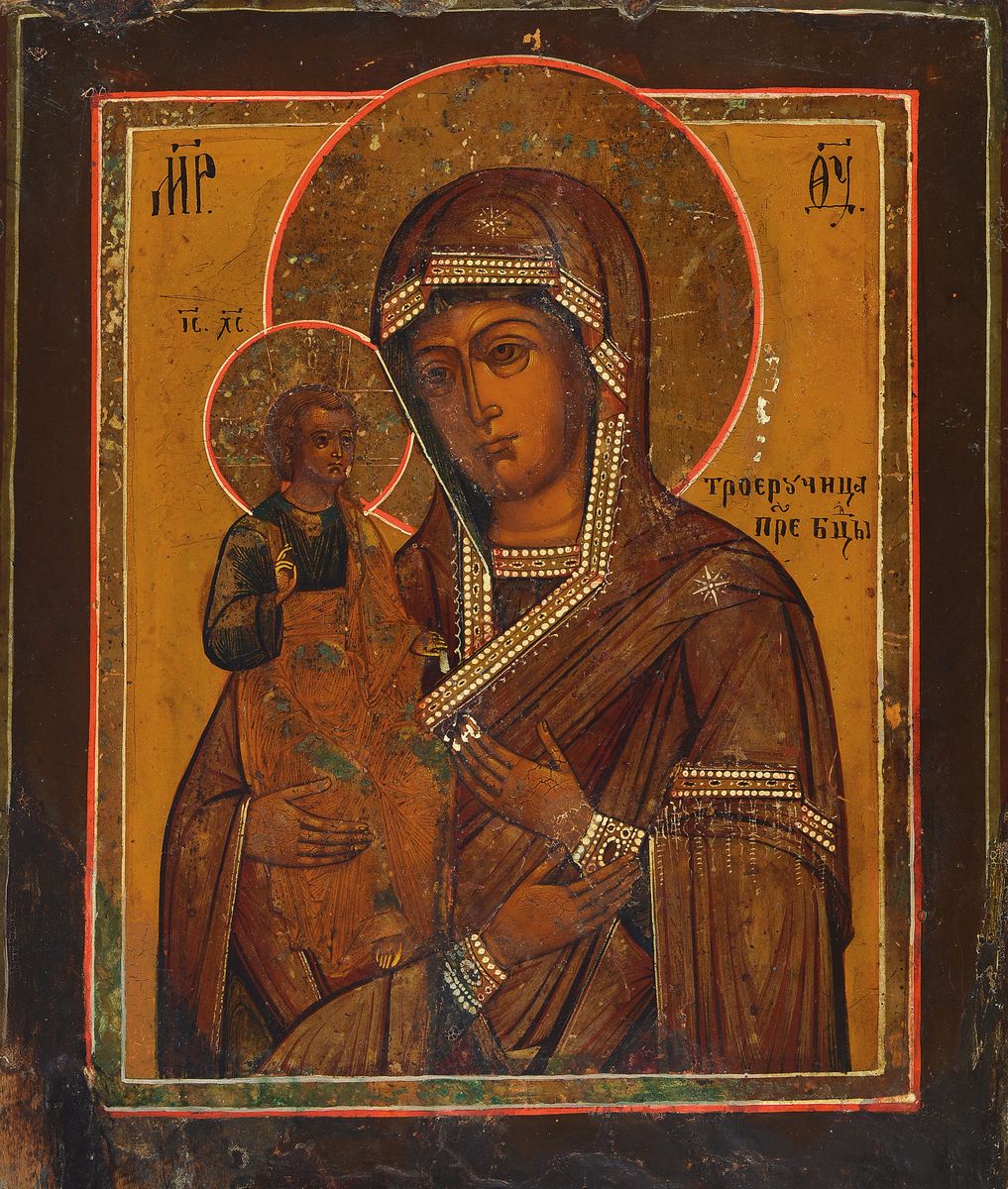 Ikone, Russland, um 1830, Gottesmutter von Kazan, Eitempera/Holz, altersbedingt besch., ca. 28 x 23 cm