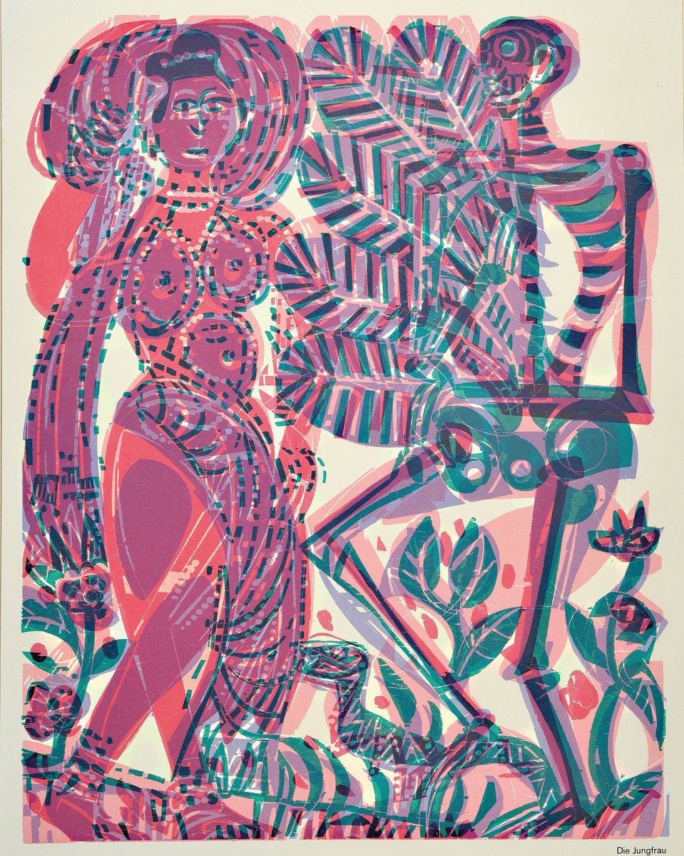 HAP Grieshaber, 1909-1981, 12 Grafiken aus der Folge Totentanz von Basel: Der Kardinal, Der Narr, Der Schultheiß, Der Jude, Der Krüppel, Der ...