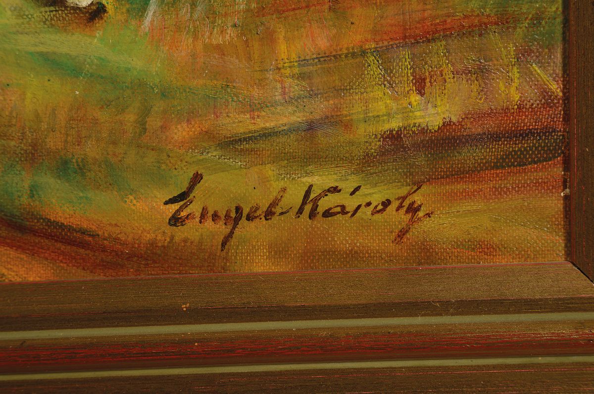 Detail a: Karoly Engel, geb. 1917, Ungar mit seinen Pferden, Öl/Lwd, rechts unten signiert, ca. 60x80cm, R. ca. 74x94cm