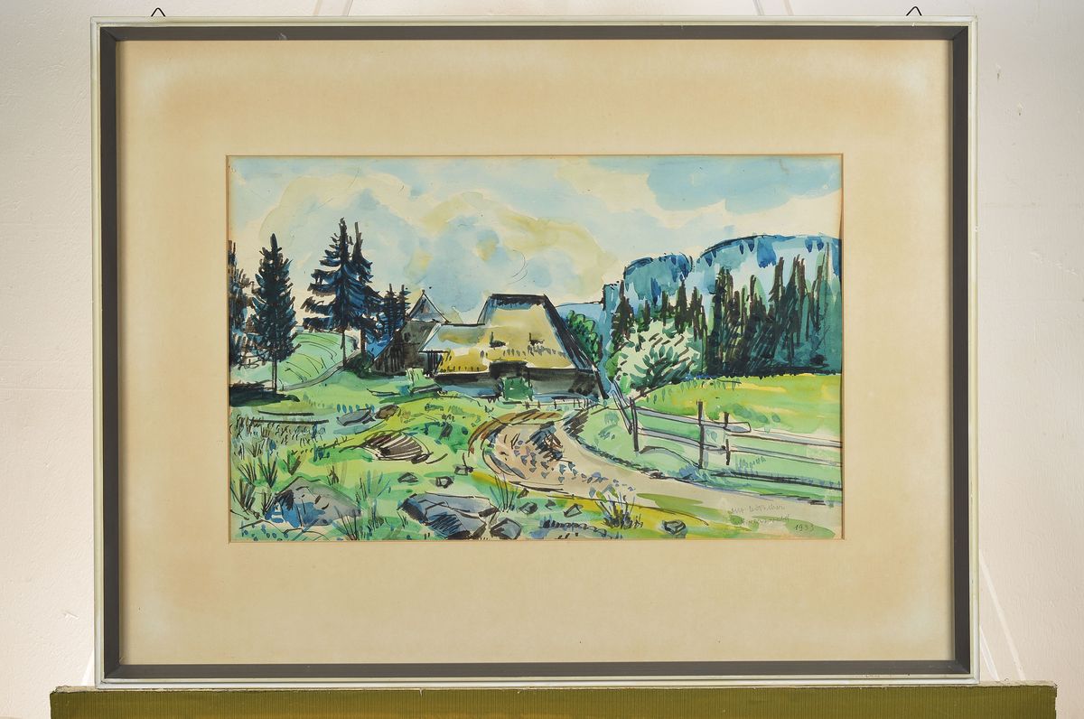 Detail k: Otto Ditscher, 1903 Neuhofen-1987, Ansicht aus dem Schwarzwald, Gouache auf Papier, rechts unten signiert, bez.: Schwarzwald und dat. 1933, ca. ...