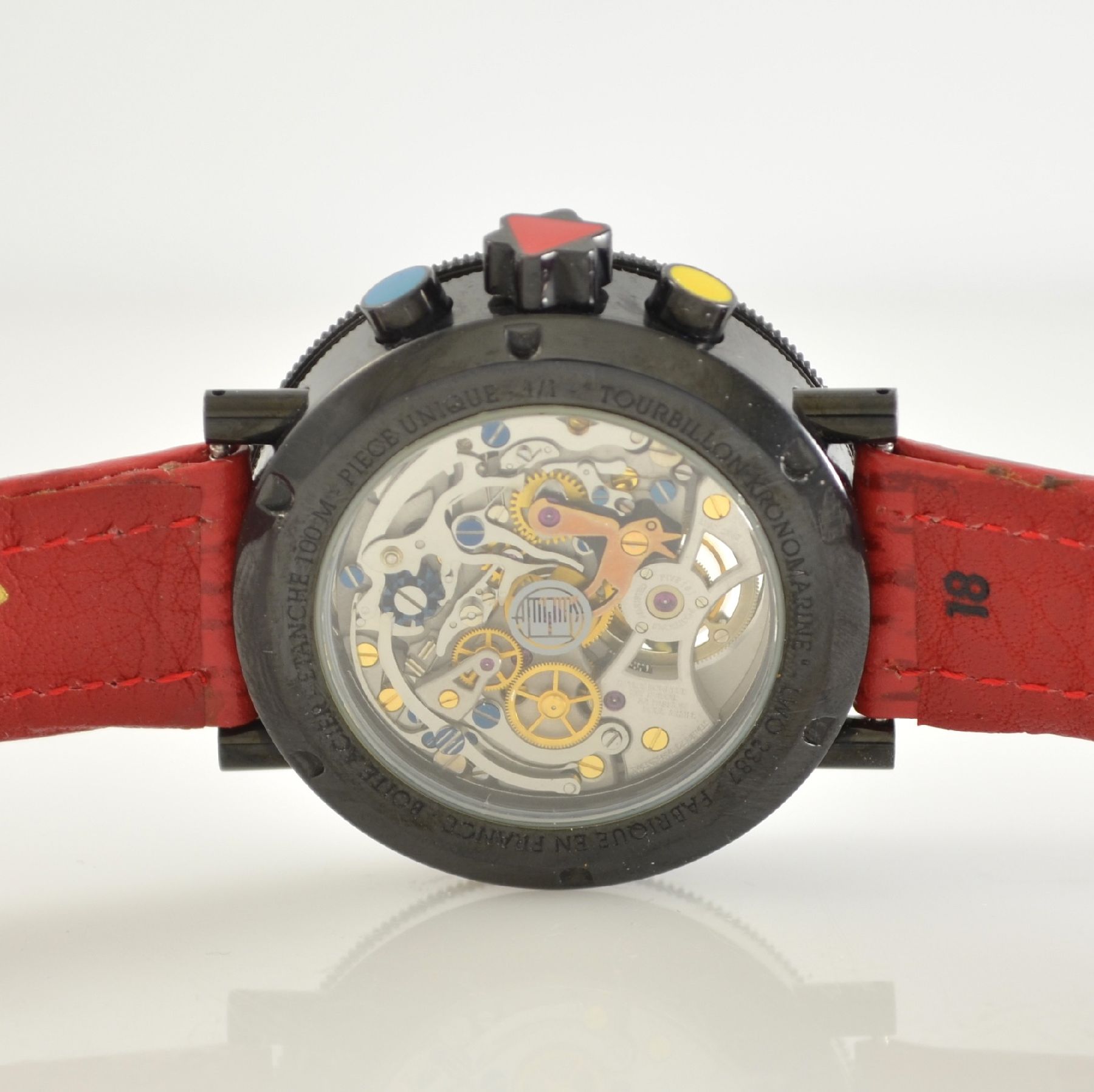 Detail f: ALAIN SILBERSTEIN hochfeine und einzigartige Herrenarmbanduhr Tourbillon Kronomarine Piece Unique No. 1/1, Handaufzug, Frankreich um 2005, ...