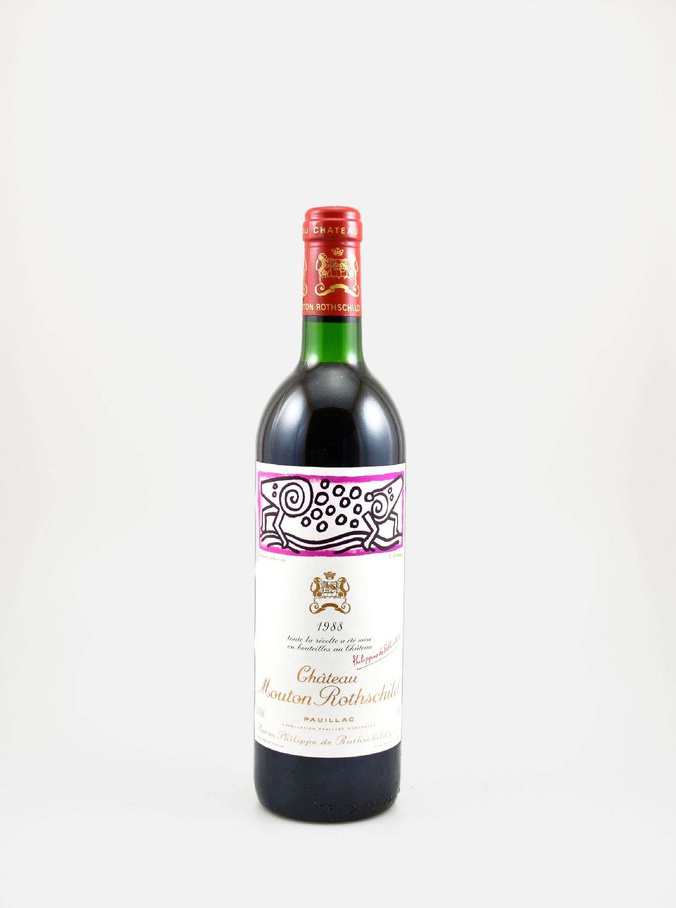 1 Flasche 1988 Chateu Mouton Rothschild, Pauillac, Premier Grand Cru Classe, ca. 75 cl,12,5 % Vol., Füllstand: top shoulder, hervorragender ...