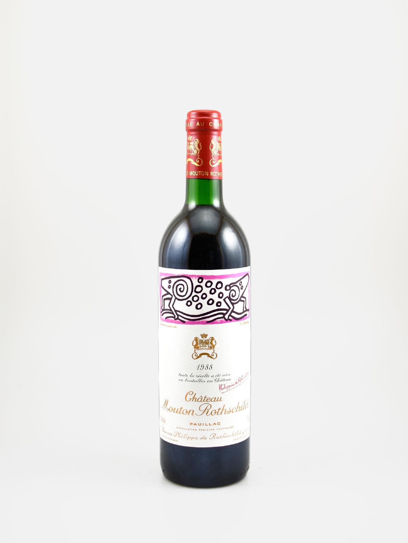 1 Flasche 1988 Chateau Mouton Rothschild, Pauillac, Premier Grand Cru Classe, ca. 75 cl, 12,5 % Vol., Füllstand: top shoulder, hervorragender ...