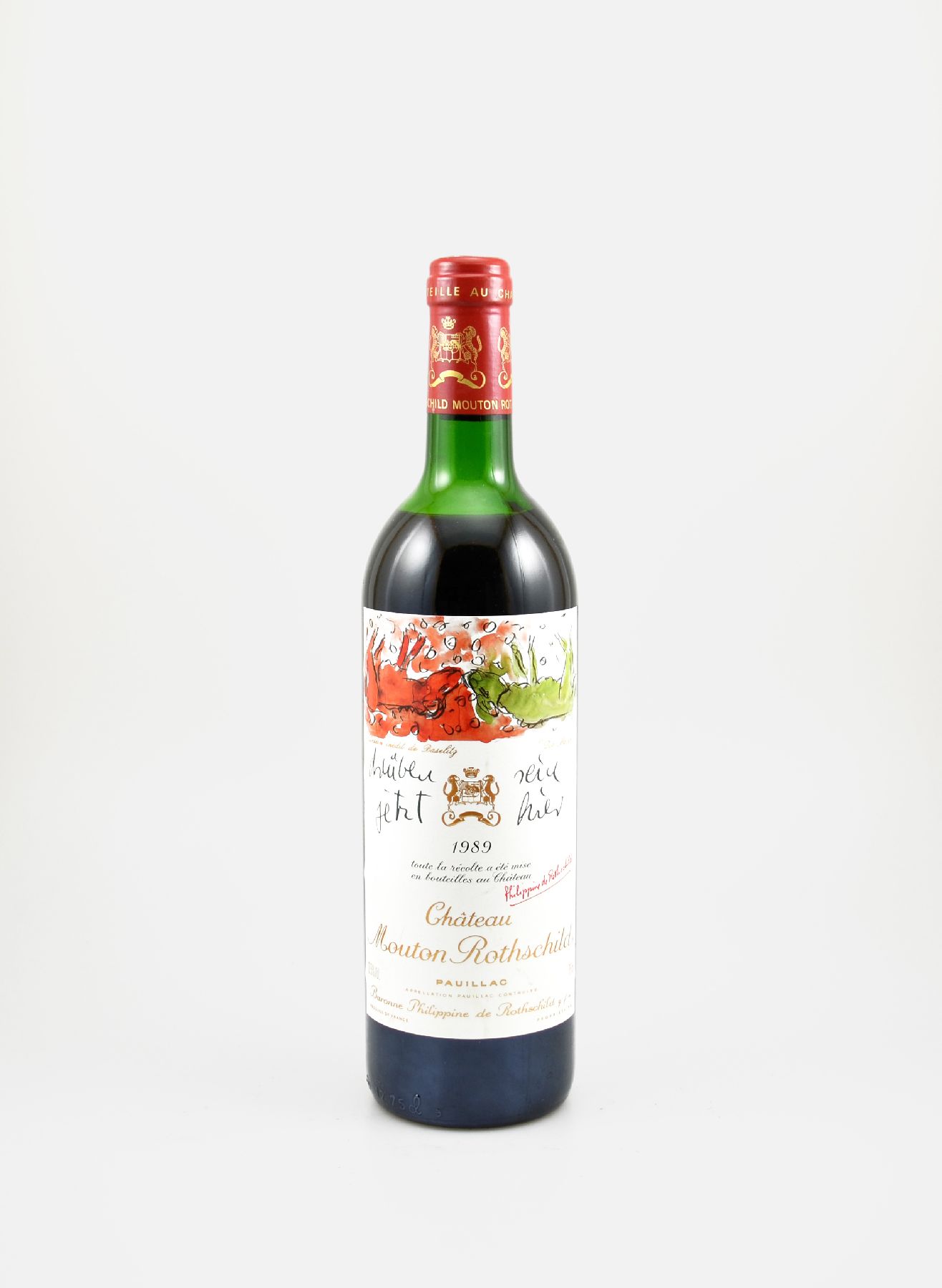 1 Flasche 1989 Chateau Mouton Rothschild, Pauillac, Premier Grand Cru Class, ca. 75 cl, 12,5 % Vol., Füllstand: upper mid shoulder, hervorragender ...